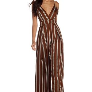 Wide Leg Striped Jumpsuit